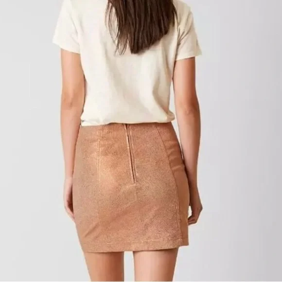 Free People Skirt 6 Medium Gold Sparkle Modern Femme Mini High Rise - Picture 2 of 4